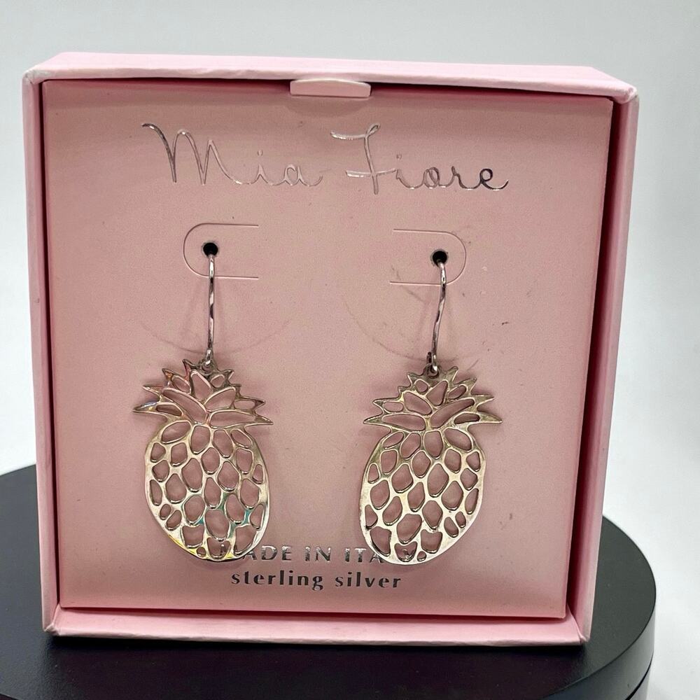Mia Fiore Pineapple Fruit Pierced Earrings Sterling Silver Jewelry Italy New